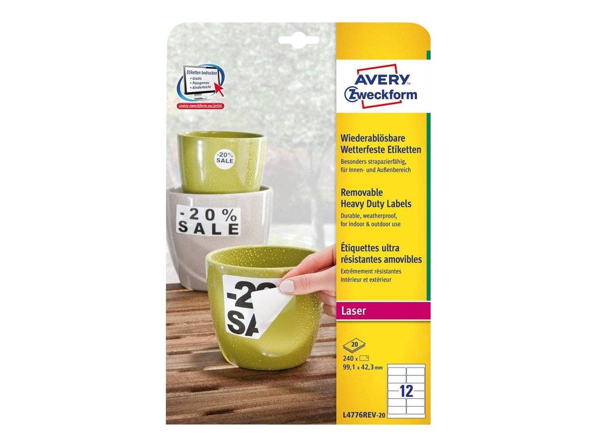 Avery Zweckform L4776REV - Polyester - matt - selbstklebend, entfernbarer Klebstoff - weiß - 99.1 x 42.3 mm 240 Etikett(-1