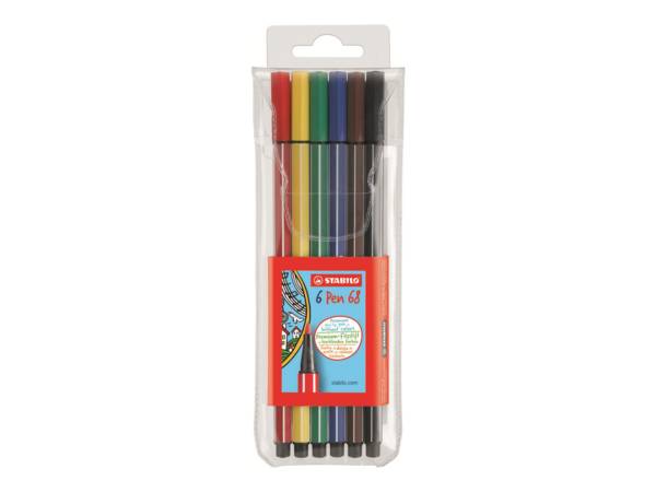 STABILO Pen 68 - Filzstift - Schwarz, Grün, Gelb, braun, Ultramarine, Karmin - wasserbasierte Tinte - 1 mm - Mittel (Pac