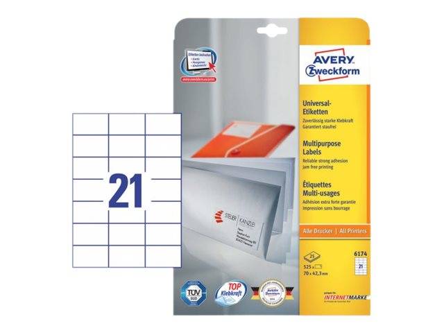 AVERY ZWECKFORM - Avery - Papier - permanenter Klebstoff - weiß - 70 x 42.3 mm 525 Etikett(en) (25 Bogen x 21)