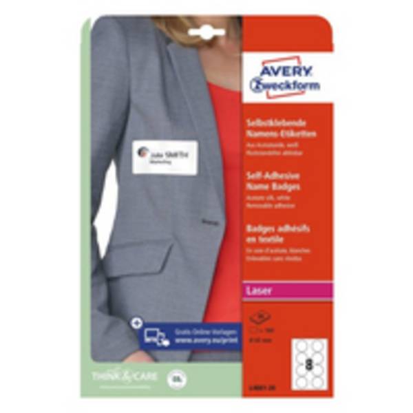 AVERY ZWECKFORM - Avery L4881-20, Weiß, Rund, Entfernbar, A4, Laser, 6,5 cm