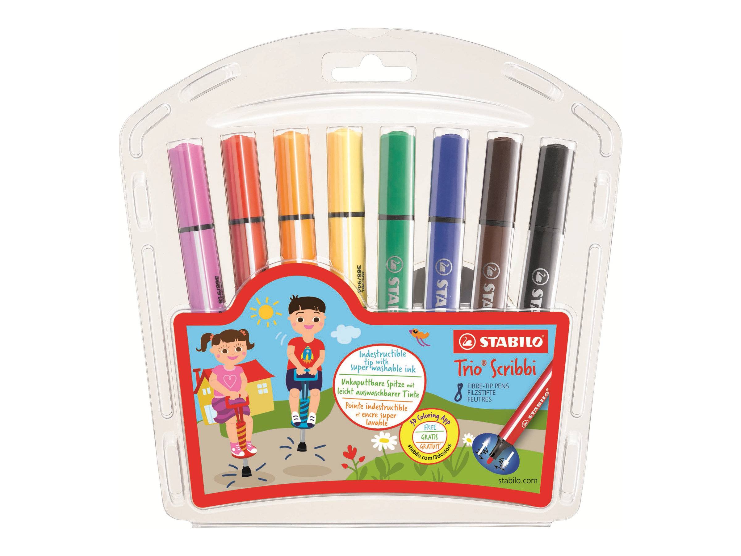 STABILO Trio Scribbi - Filzstift - gemischte Farben - 1.5-2 mm - groß (Packung mit 8)-0