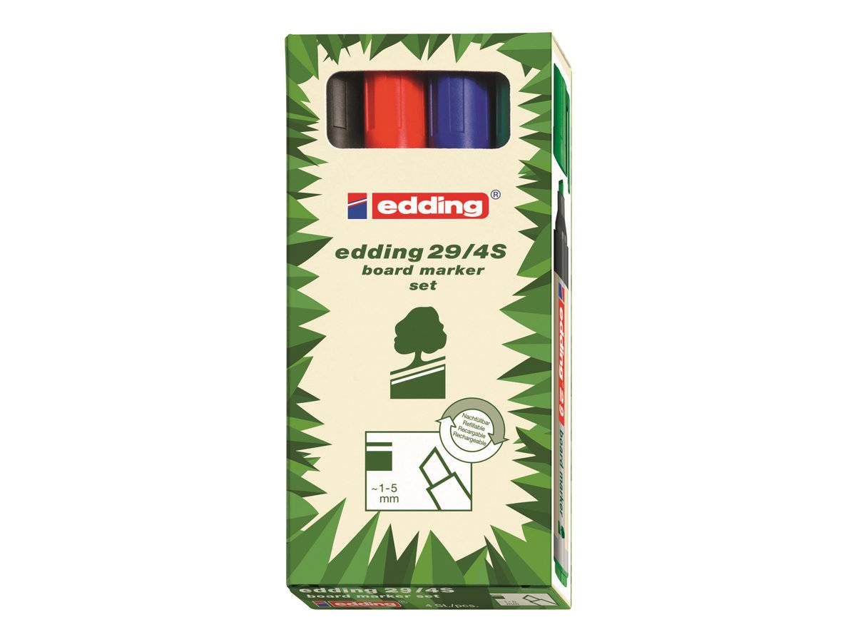 edding EcoLine 29 board - Marker - für Tafel - Schwarz, Rot, Blau, Grün - Pigmenttinte - 1-5 mm (Packung mit 4)-1