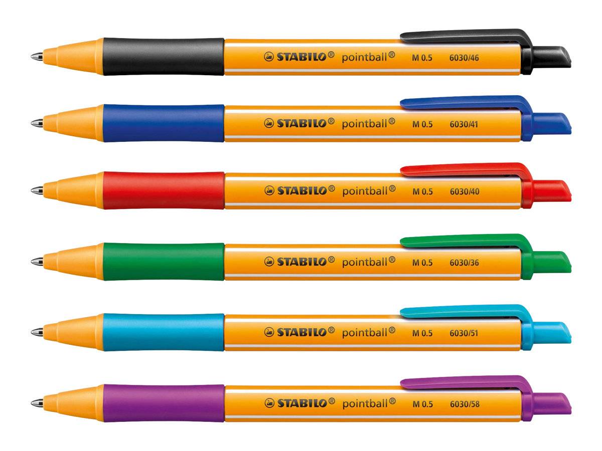 STABILO pointball - Kugelschreiber - Schwarz, Rot, Blau, Grün, Türkis, fliederfarben  - 0.5 mm - Mittel - verstellbar (P-1