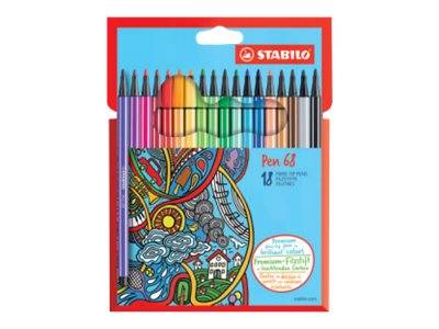 STABILO Pen 68 - Filzstift - gemischte Farben - wasserbasierte Tinte - 1 mm - Mittel (Packung mit 18)-0