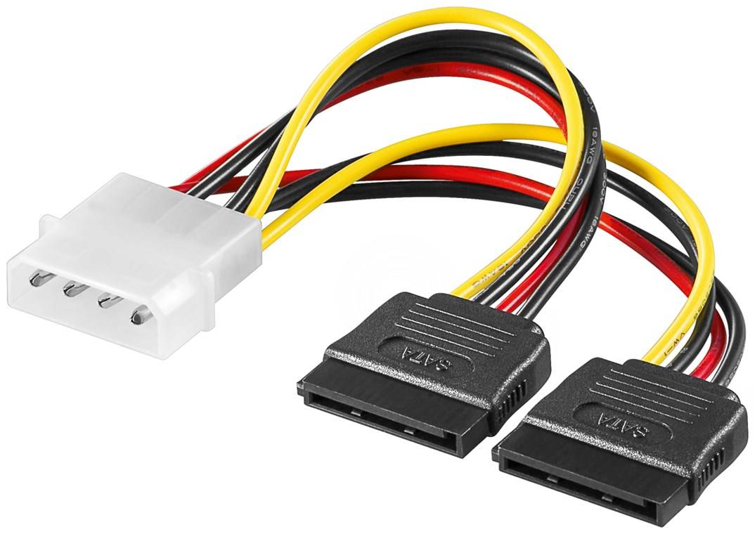 Goobay PC Y Stromkabel/Stromadapter, 5.25 Stecker zu 2x SATA HDD/5,25 Zoll-Stecker (4-Pin) > 2x SATA-Standard Stecker 0.-1