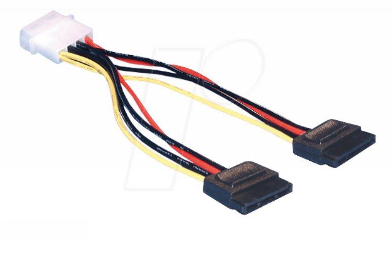 Goobay PC Y Stromkabel/Stromadapter, 5.25 Stecker zu 2x SATA HDD/5,25 Zoll-Stecker (4-Pin) > 2x SATA-Standard Stecker 0.-2