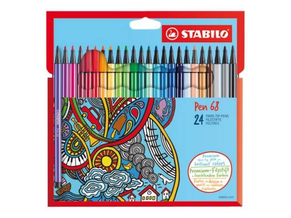 STABILO Pen 68 - Filzstift - gemischte Farben - wasserbasierte Tinte - 1 mm - Mittel (Packung mit 24)