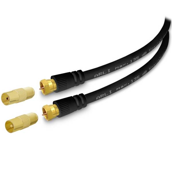 1m TV Antennenkabel vergoldete F-Stecker & IEC Adapter
