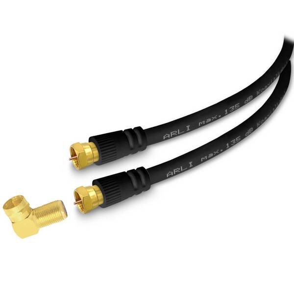 3m ARLI HD Sat Winkel Anschlusskabel schwarz vergoldete F-Stecker & Winkeladapter