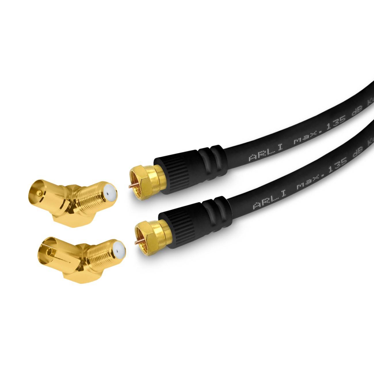 3m ARLI TV Winkel Antennenkabel schwarz vergoldete F-Stecker & IEC Winkeladapter-0