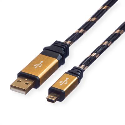 Roline USB-Kabel USB 2.0 USB-A Stecker, USB-Mini-A Stecker 3.00 m Schwarz, Gold Geschirmt 11.02.8823