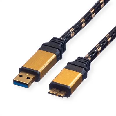 Roline USB-Kabel USB 3.2 Gen1 (USB 3.0 / USB 3.1 Gen1) USB-A Stecker, USB-Micro-B Stecker 2.00 m Schwarz, Gold doppelt g