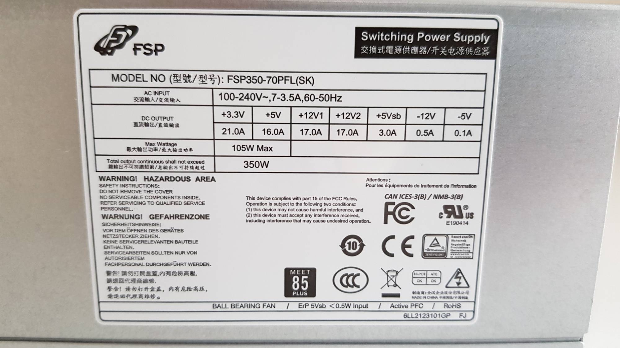 FSP PC Netzteil 350 Watt FSP350-70PFL (SK)-2