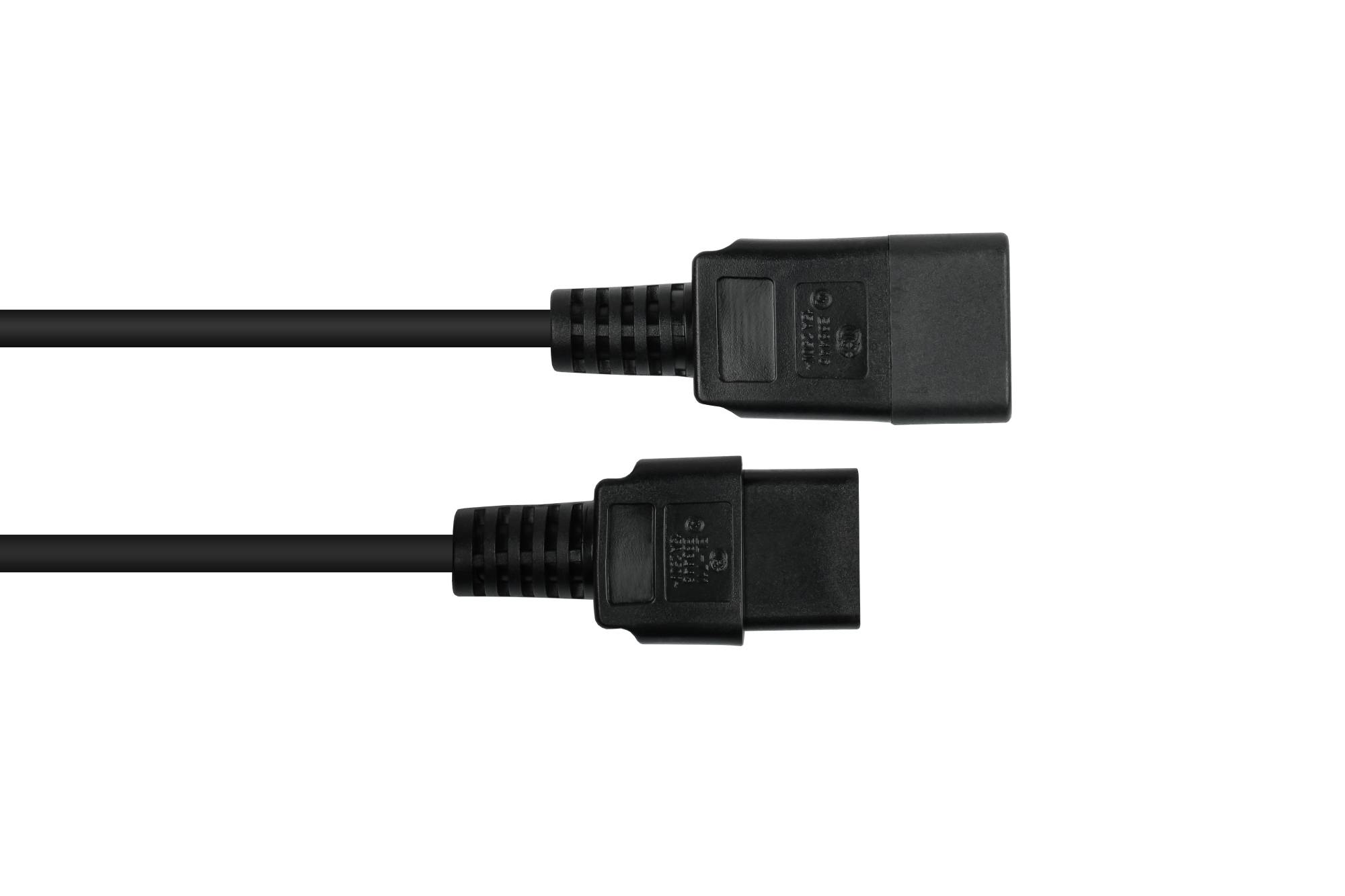 kabelmeister® Kaltgeräteverlängerung Kaltgeräte-Stecker C20 an Kaltgeräte-Buchse C19, schwarz, 1,50mm², 1 m-1