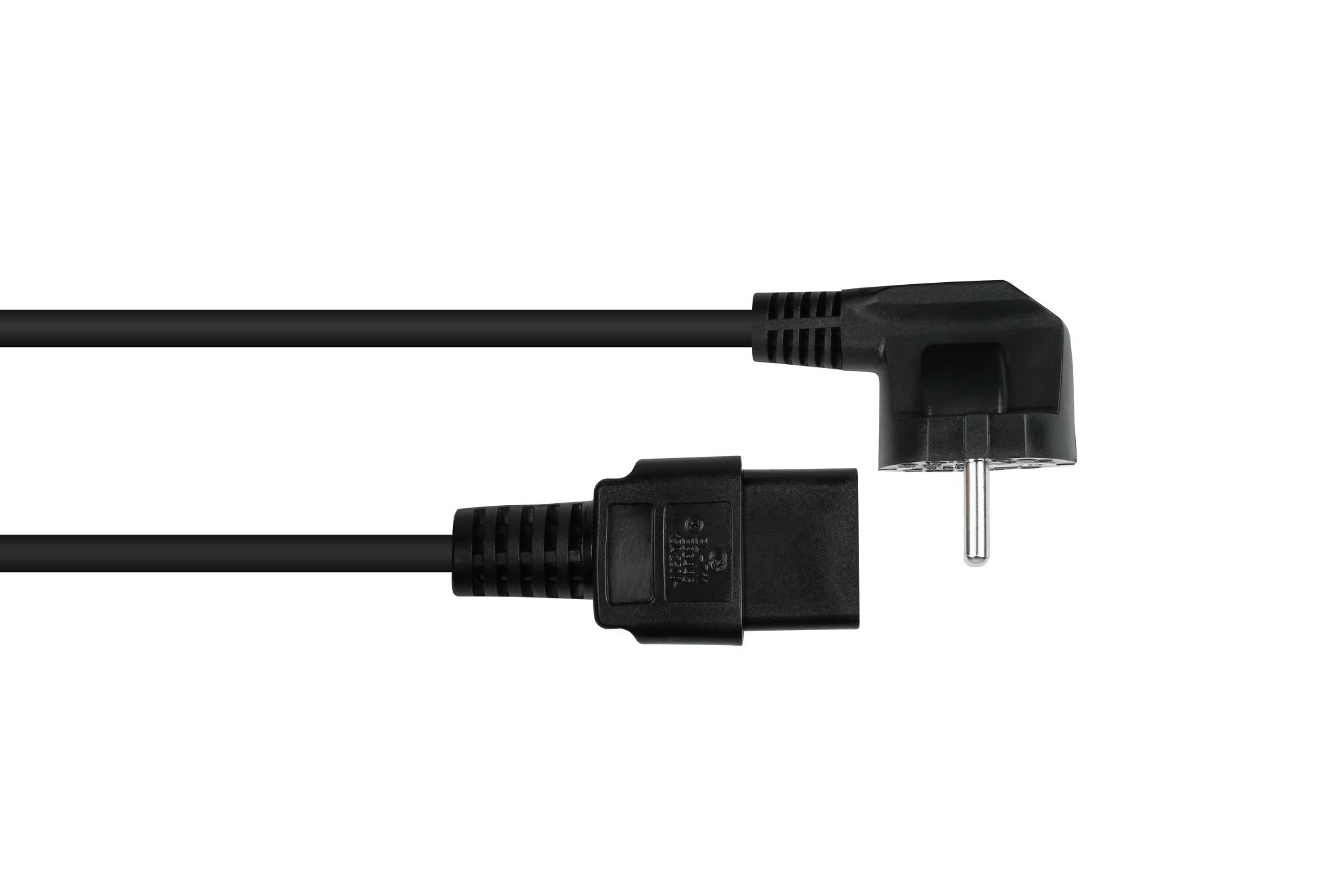 kabelmeister® Netzkabel Schutzkontakt-Stecker Typ E+F (90° gew.) an Kaltgeräte-Buchse C19, schwarz, 1,50mm², 5m-1