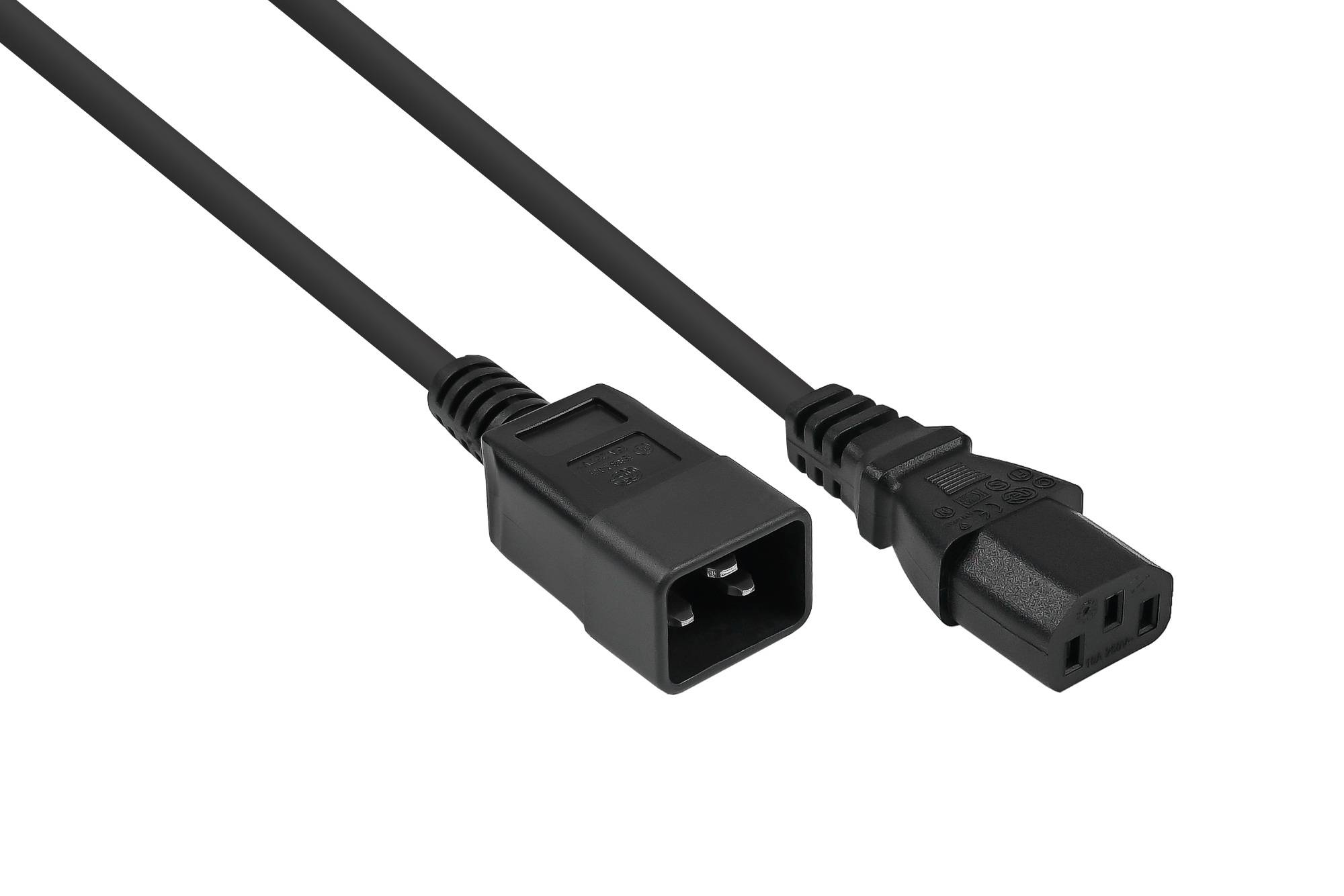 kabelmeister® Kaltgeräteverlängerung Kaltgeräte-Stecker C20 an Kaltgeräte-Buchse C13, schwarz, 1,00mm², 1m-0