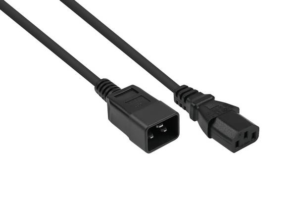 kabelmeister® Kaltgeräteverlängerung Kaltgeräte-Stecker C20 an Kaltgeräte-Buchse C13, schwarz, 1,00mm², 1m