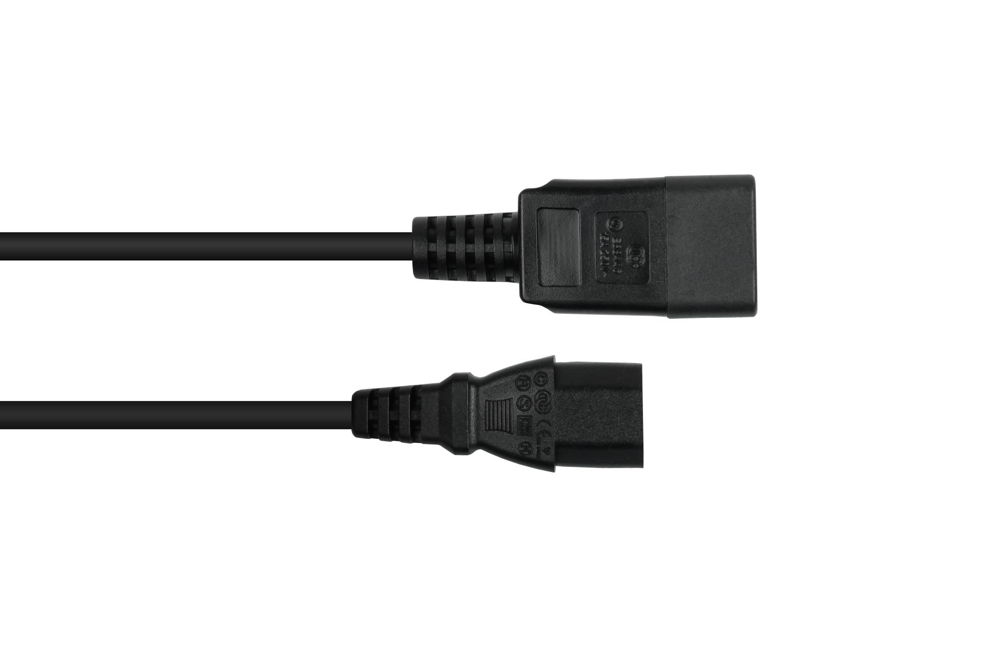 kabelmeister® Kaltgeräteverlängerung Kaltgeräte-Stecker C20 an Kaltgeräte-Buchse C13, schwarz, 1,00mm², 1m-1