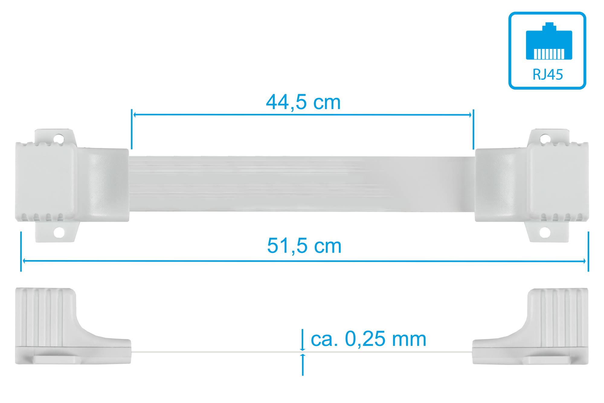 kabelmeister® RJ45 Fensterdurchführung High-Quality, weiß, Gesamtlänge inkl. Buchsen 51,5cm, flexible Länge 44,5cm-2