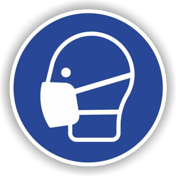 Gebotsschild, Maske benutzen, ISO 7010, Aufkl. auf Bogen, Folie, d = 50 mm