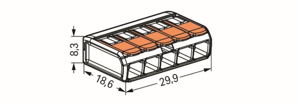 WAGO 221-415 Verbindungsklemme Transparent, Orange flexibel: 0.14-4 mm² starr: 0.2-4 mm² Polzahl: 5 VPE:25 Stück-1