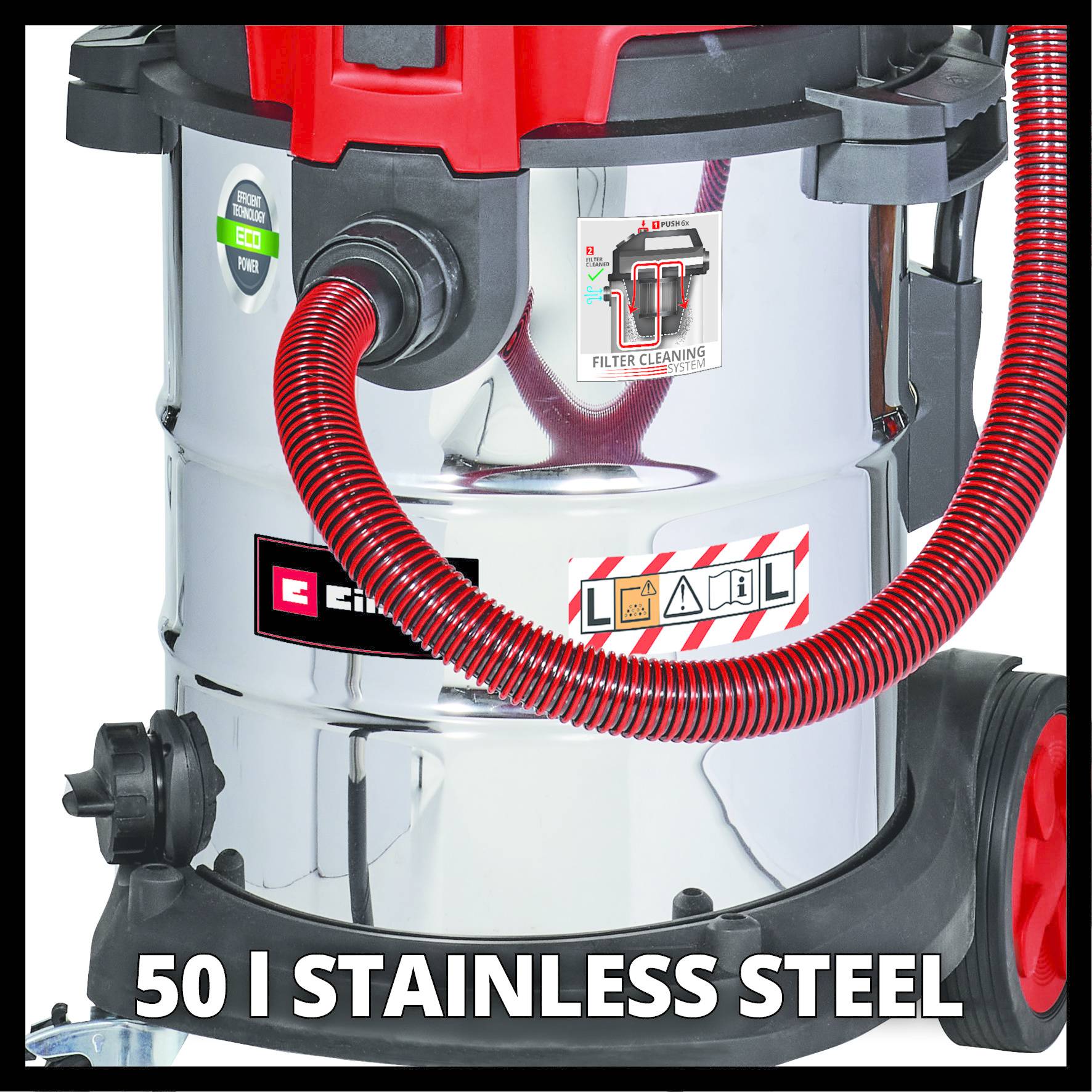 Einhell TE-VC 2350 SACL, 1800 W, Trocken&Nass, Staubbeutel, 74 dB, Rot, Edelstahl-2