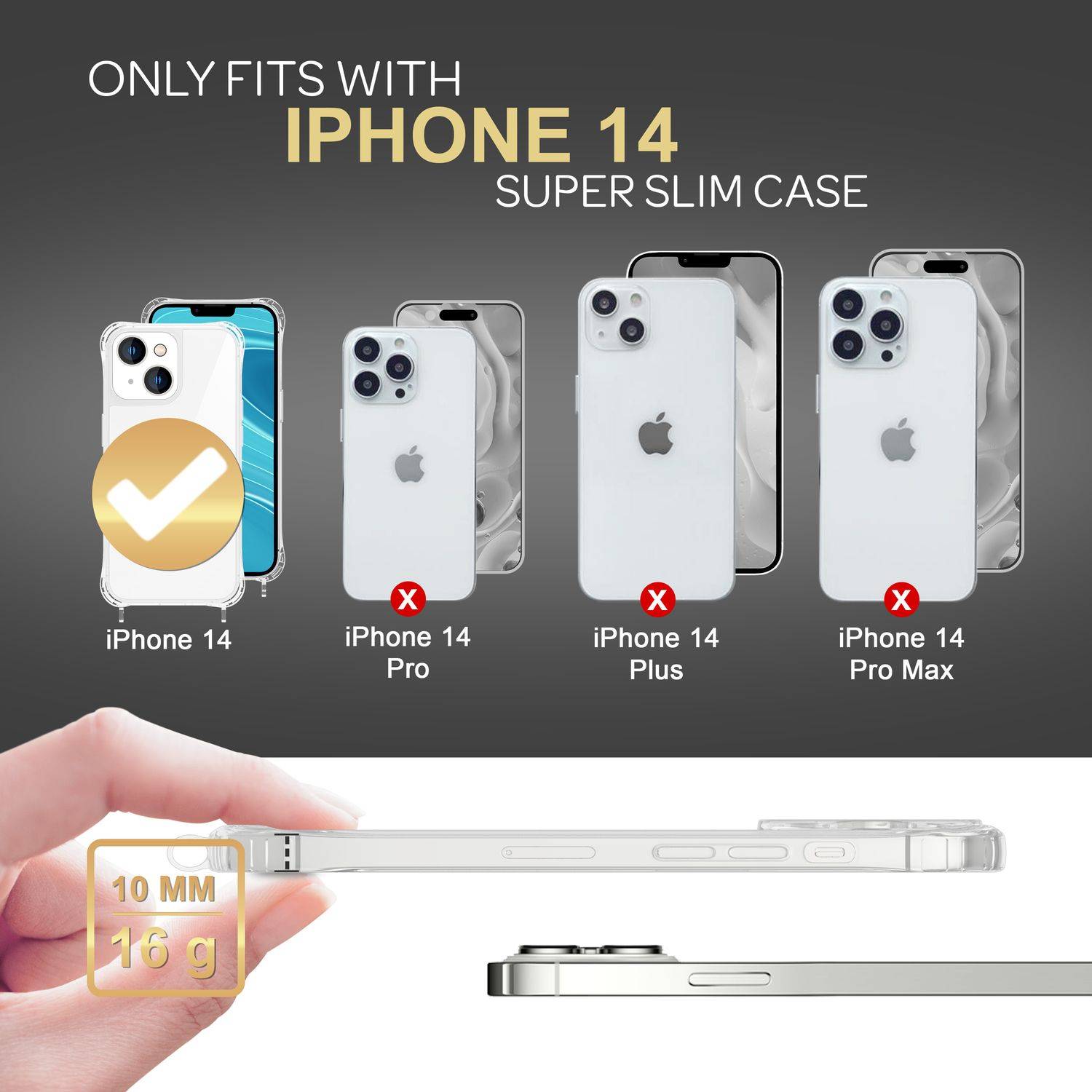 Hülle mit Kette für iPhone 14 - Klare Handyhülle mit Schnur Band zum Umhängen Schwarz-3