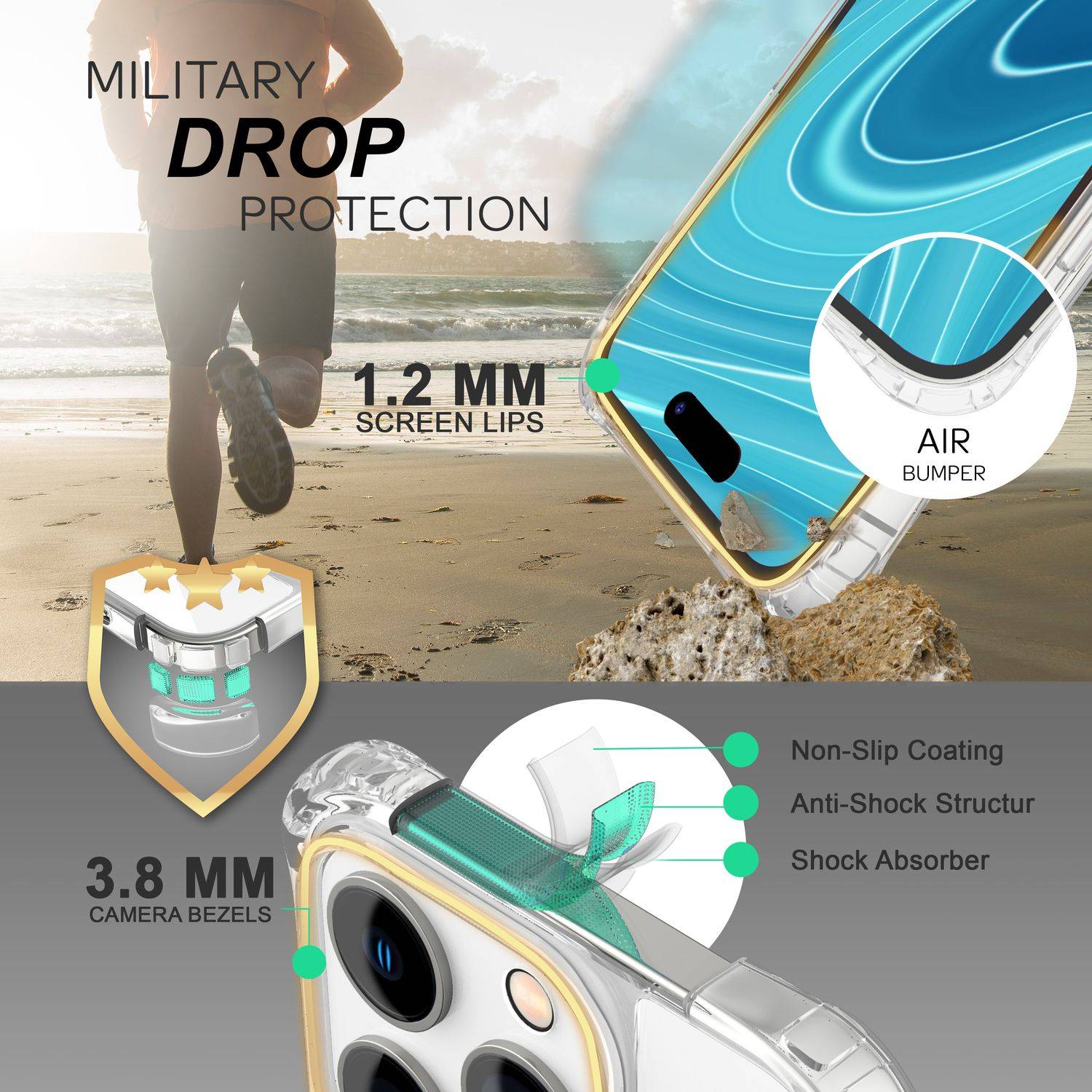 Hülle mit Kette für iPhone 14 Pro Max - Klare Handyhülle mit Band zum Umhängen Regenbogen-1