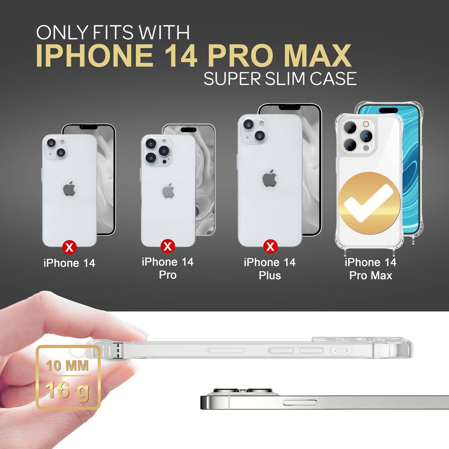 Hülle mit Kette für iPhone 14 Pro Max - Klare Handyhülle mit Band zum Umhängen Regenbogen-3