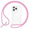 Hülle mit Kette für iPhone 14 Pro Max - Klare Handyhülle mit Band zum Umhängen Pink