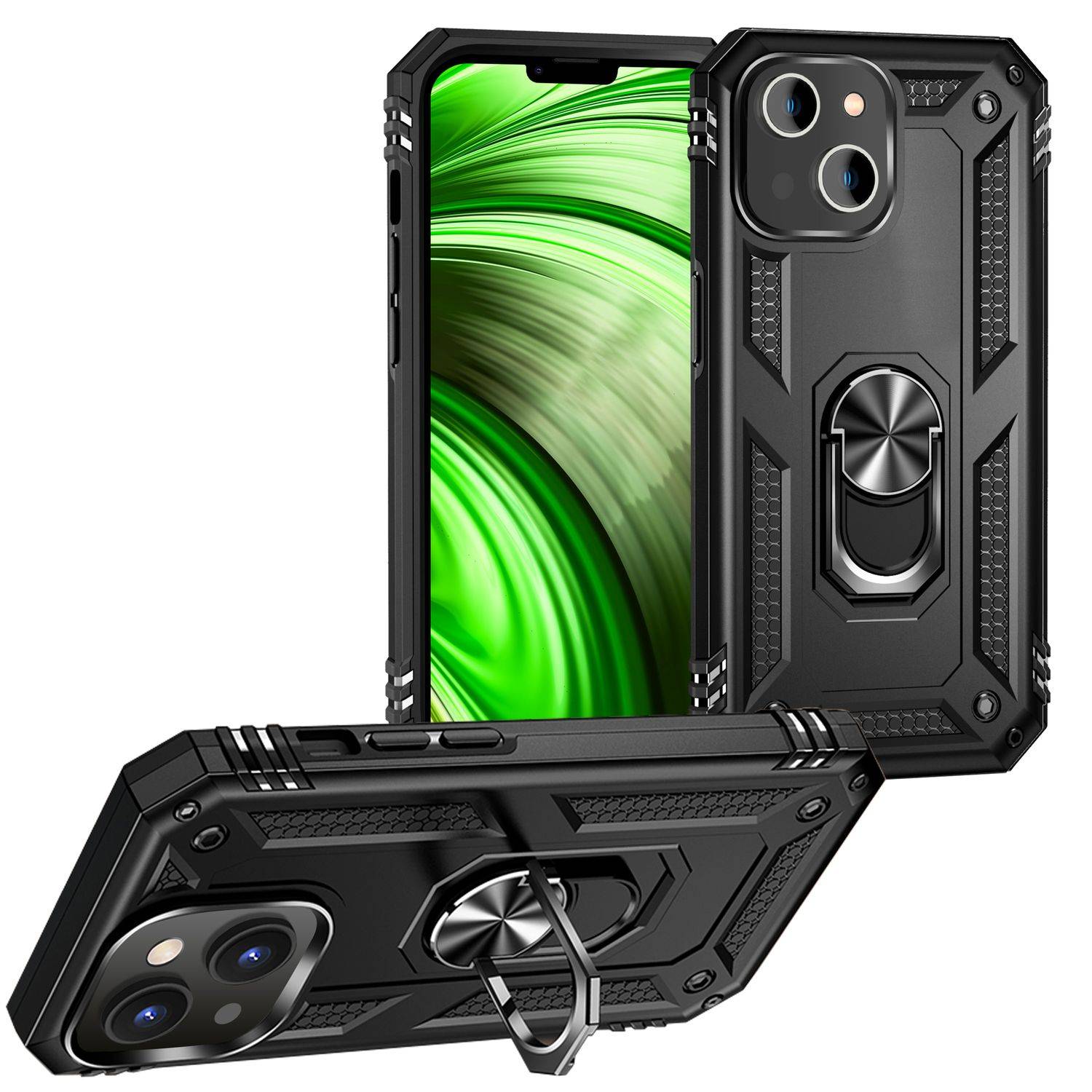 Ring Hülle für iPhone 14 - Military Schutz Stoßfest Outdoor Hard Case Aufsteller Schwarz-0