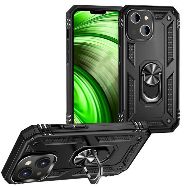 Ring Hülle für iPhone 14 - Military Schutz Stoßfest Outdoor Hard Case Aufsteller Schwarz