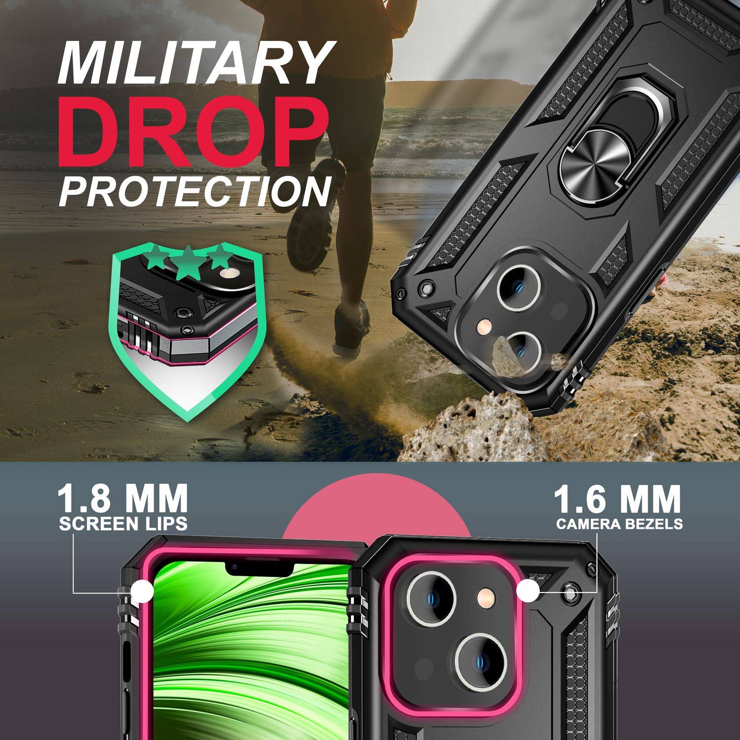 Ring Hülle für iPhone 14 - Military Schutz Stoßfest Outdoor Hard Case Aufsteller Schwarz-1