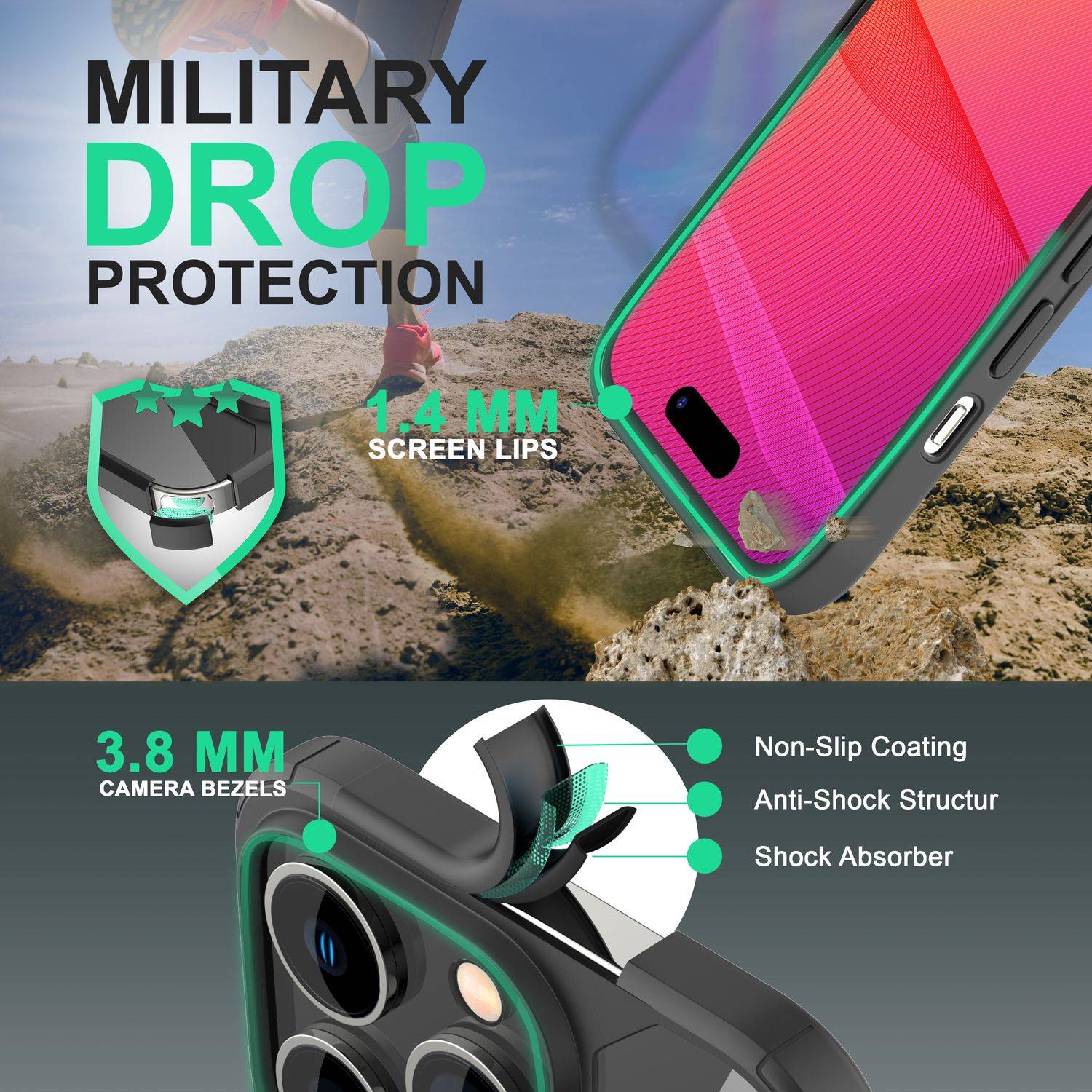 Hybrid Hülle für iPhone 14 Pro - Klar Transparent Acryl Cover Schutz Rahmen Case Schwarz-1