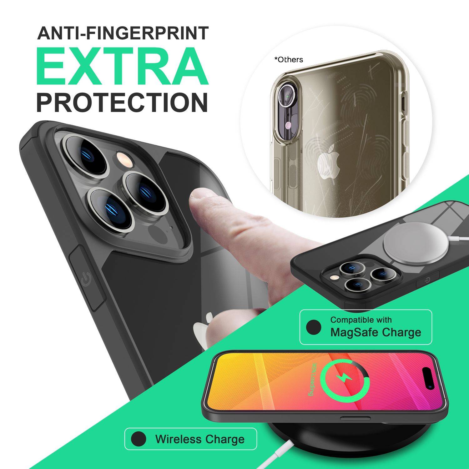 Hybrid Hülle für iPhone 14 Pro - Klar Transparent Acryl Cover Schutz Rahmen Case Schwarz-2