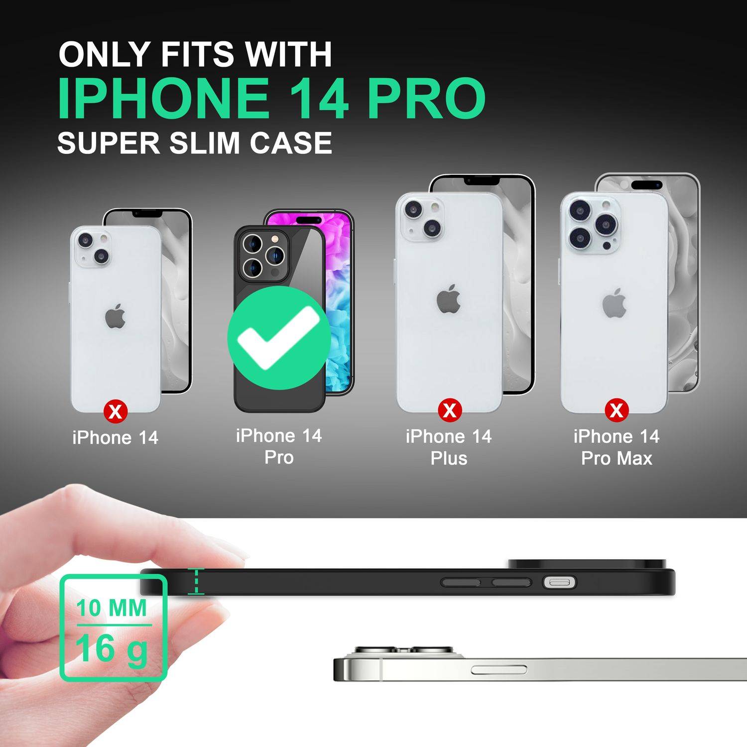 Hybrid Hülle für iPhone 14 Pro - Klar Transparent Acryl Cover Schutz Rahmen Case Schwarz-3