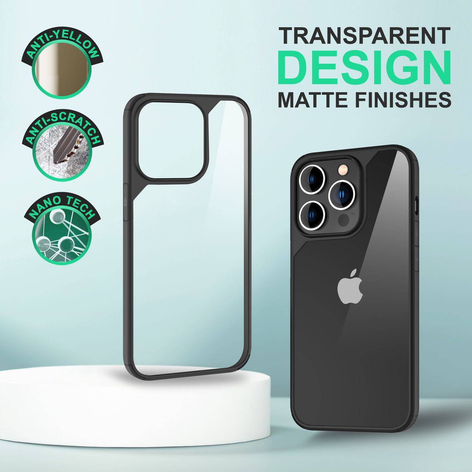 Hybrid Hülle für iPhone 14 Pro - Klar Transparent Acryl Cover Schutz Rahmen Case Schwarz-4