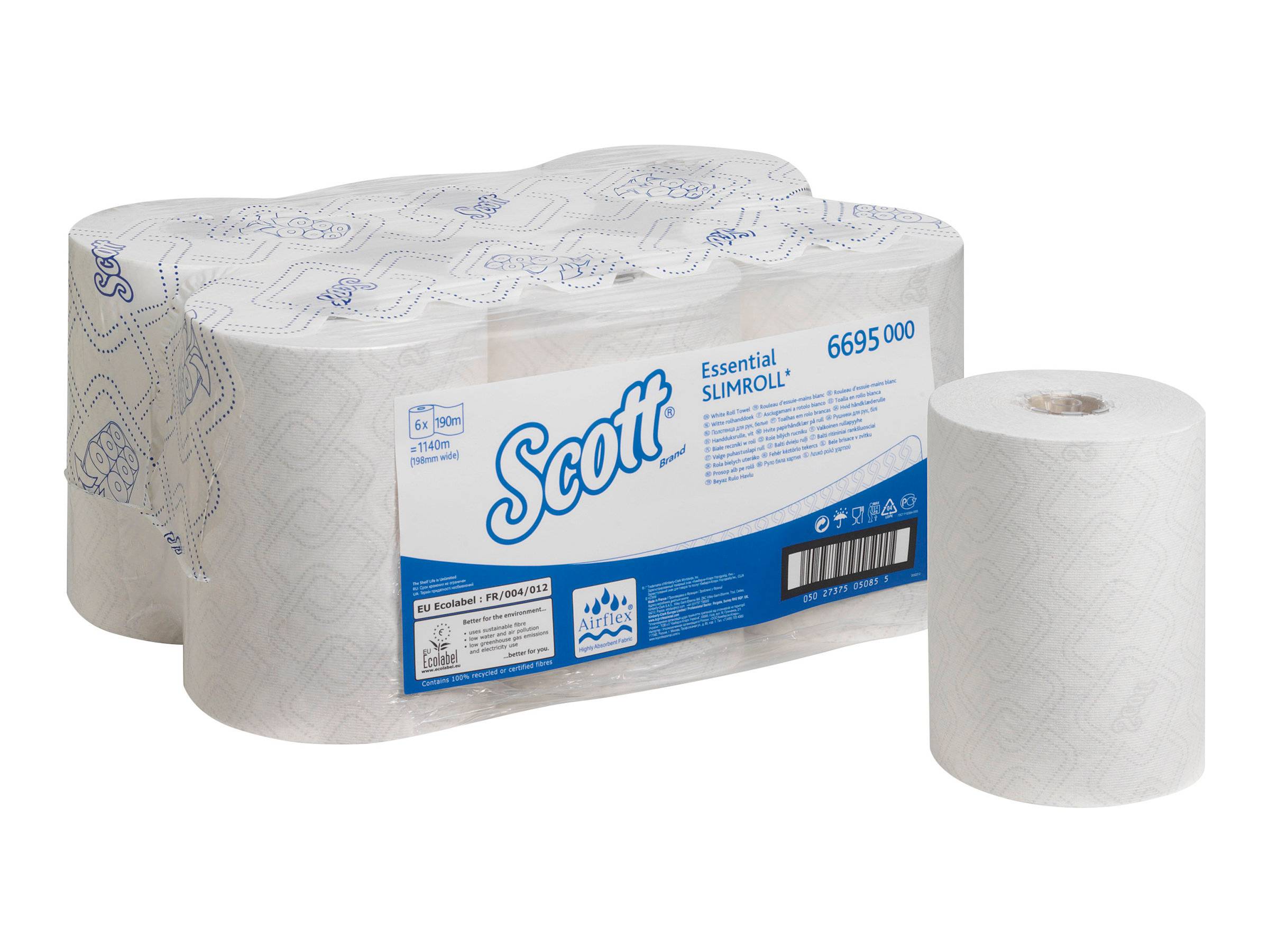 KIMBERLY-CLARK - Scott Essential SLIMROL - Handtuch - 960 g - Frischfaser, Recyclingfasern - Rolle - 190 m - weiß (Packu-0