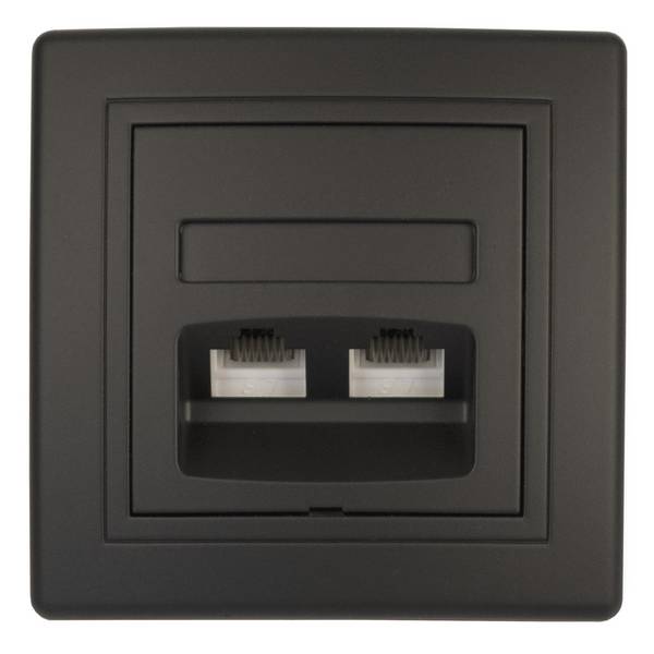 PRESTIGE-Line Telefondose 2-fach RJ12 6/6 Keystone Cat 3  Schwarz Soft Touch
