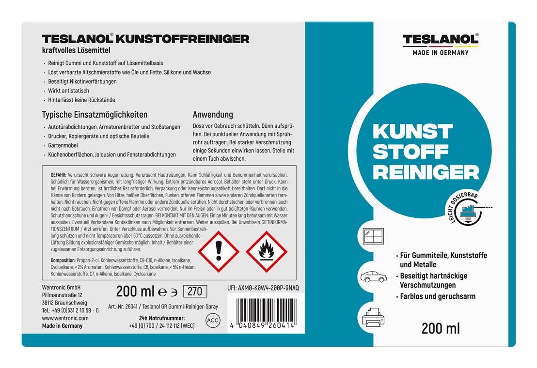 Teslanol Kunststoffreinigerspray kraftvolles Lösemittel - 200 ml-2