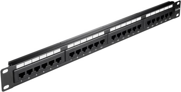 Goobay CAT 5e 19-Zoll (48,3 cm) Patch Panel, 24 Port, (1 HE) UTP ungeschirmt, schwarz UTP