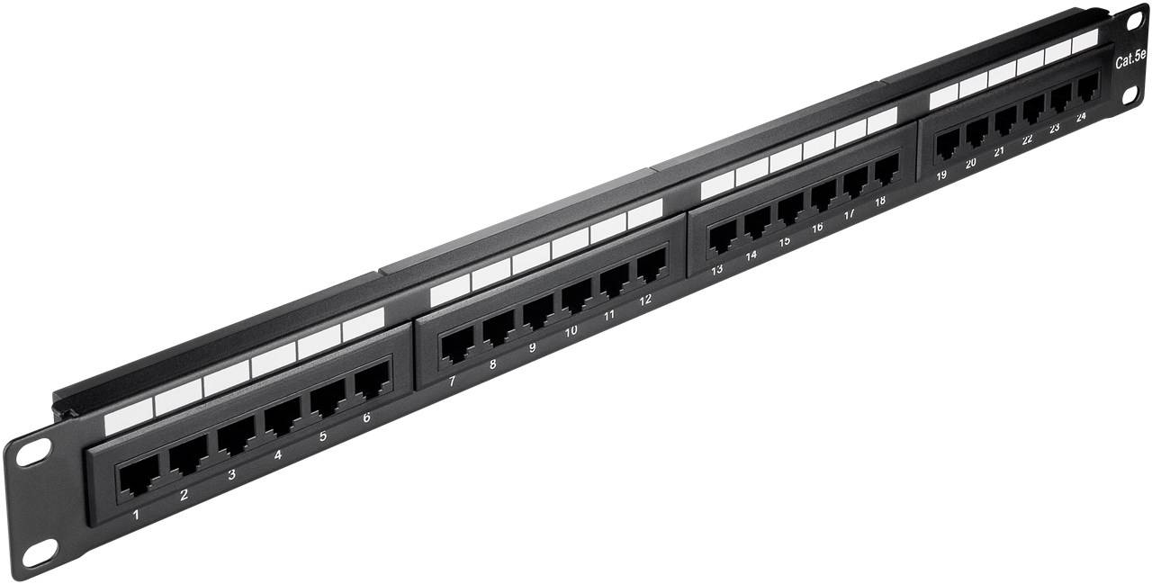 Goobay CAT 5e 19-Zoll (48,3 cm) Patch Panel, 24 Port, (1 HE) UTP ungeschirmt, schwarz UTP-0