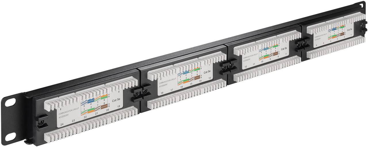 Goobay CAT 5e 19-Zoll (48,3 cm) Patch Panel, 24 Port, (1 HE) UTP ungeschirmt, schwarz UTP-2