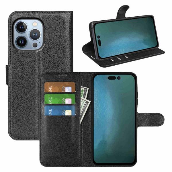 Für Apple iPhone 14 Pro Max Handy Tasche Schwarz Etuis Kunst-Leder Hülle Cover Case