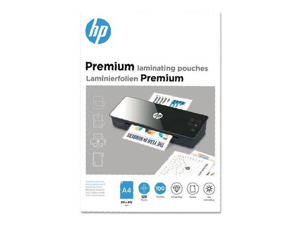 HP Premium - 125 Mikron - 100er-Pack - glänzend - DIN A4 (216 x 303 mm) Taschen für Laminierung