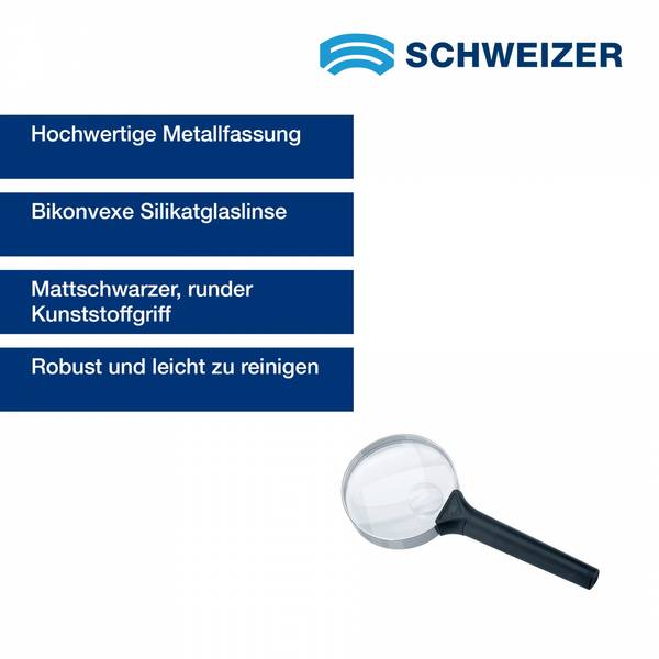 SCHWEIZER  Handlupe BIFOCUS 2,5 x / 5 x / Ø 75 / 22,8 mm, bifokal, bikonvex 