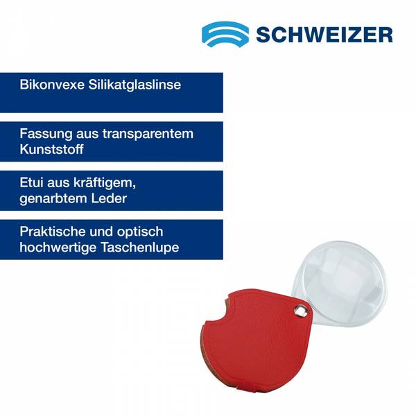 SCHWEIZER  Taschenlupe ECONOMIC rot 3,5 x / Ø 60 mm, bikonvex 