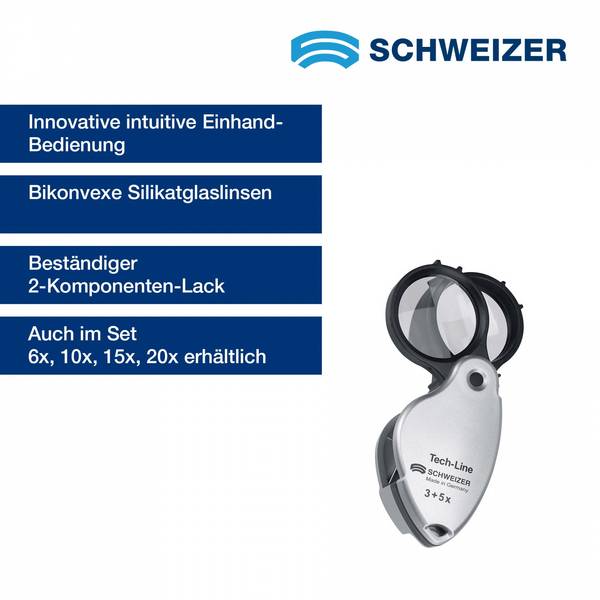 SCHWEIZER  Einschlaglupe Tech-Line 3 x +5 x =8 x, bikonvex 