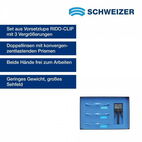 SCHWEIZER  RIDO-CLIP Bo x alle Linsen 1,75 x, 2,35 x, 2,75 x 