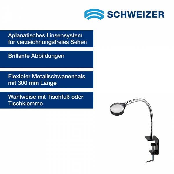 SCHWEIZER  Arbeitsstandlupe Tech-Line 4 x / Ø 65 mm, aplanatisch, Tischklemme